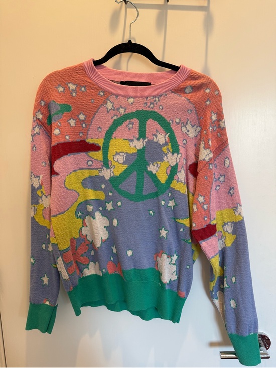 Nicole Miller Sweaters - Nicole Miller Multicolor Peace Sign Crewneck Sweater - Pink, Purple & Green